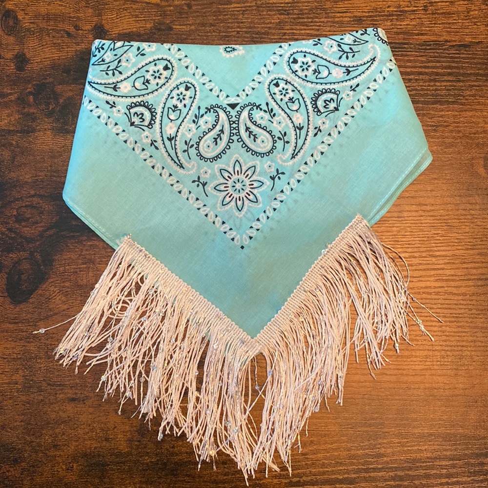 Cotton Bandanas with bling white fringe.